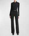 long-sleeve faux-wrap top