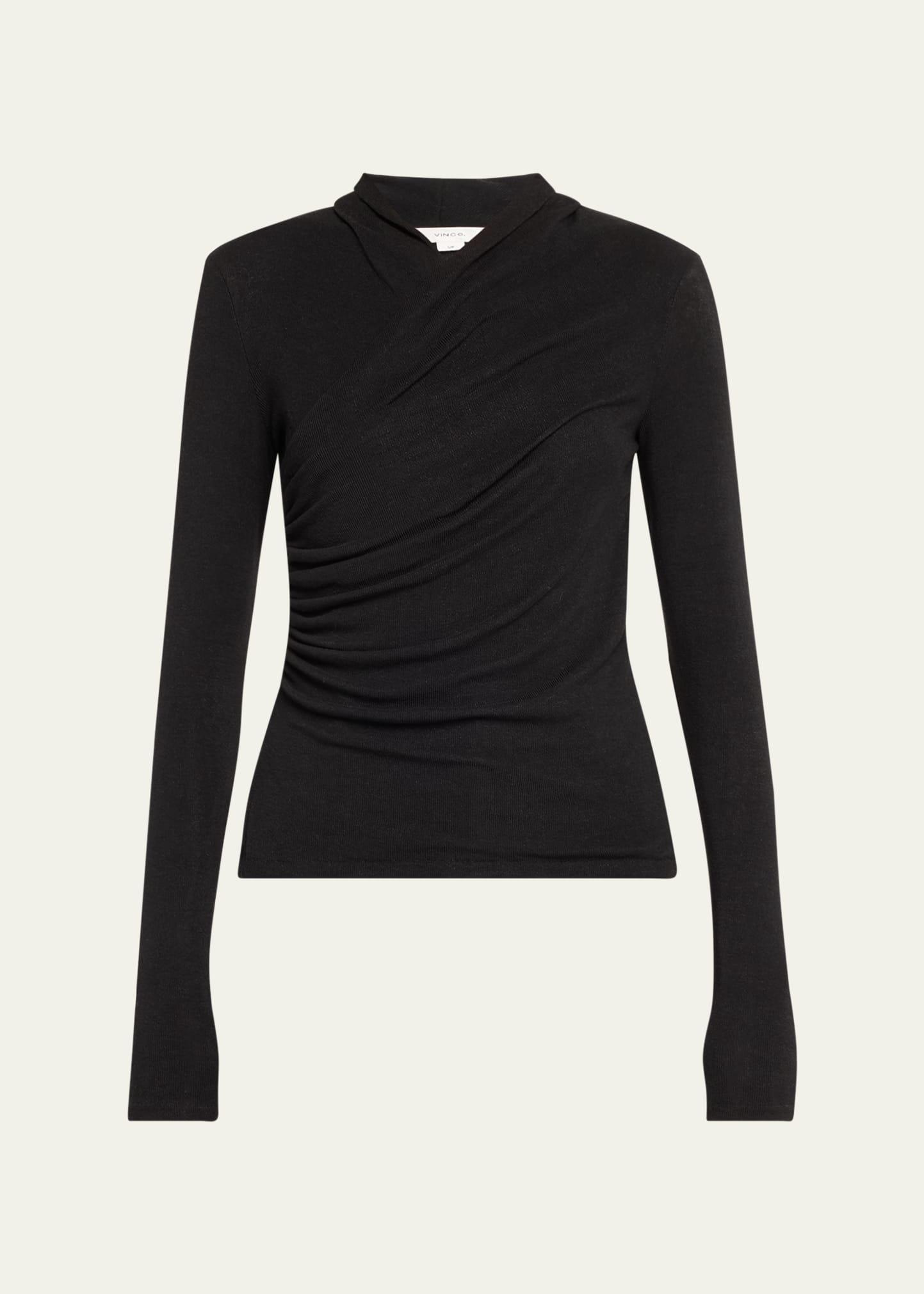 long-sleeve faux-wrap top
