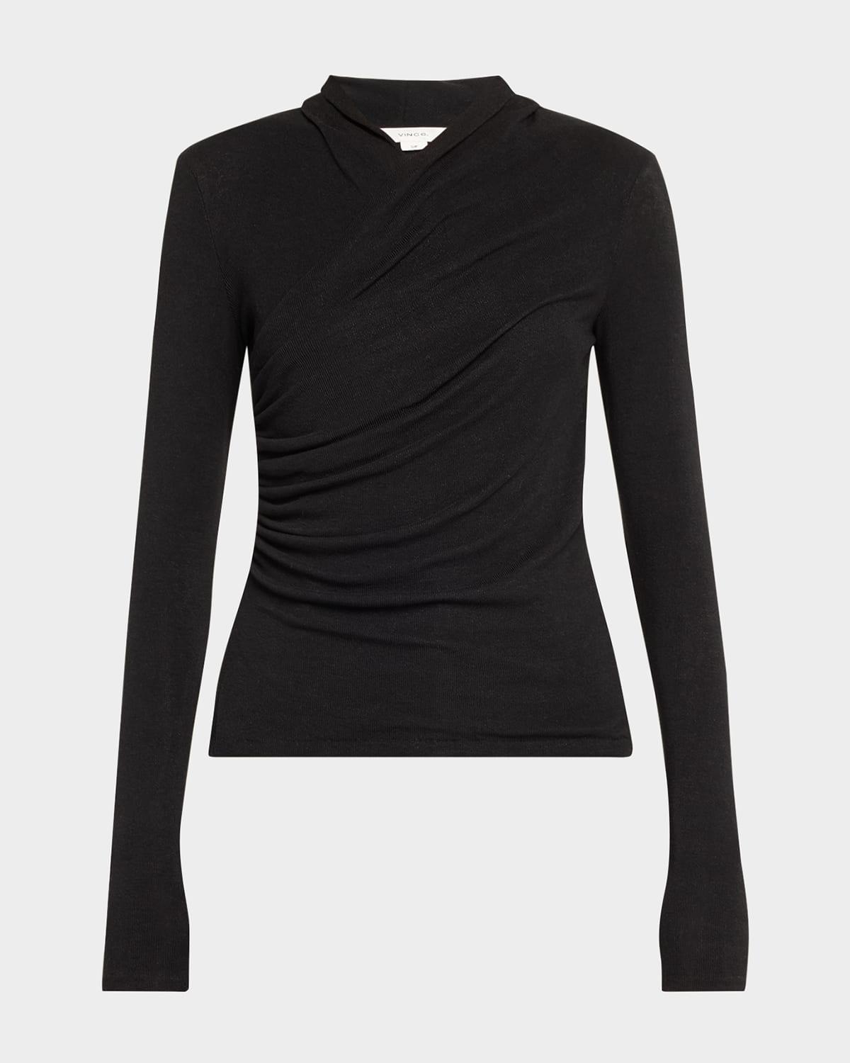 long-sleeve faux-wrap top