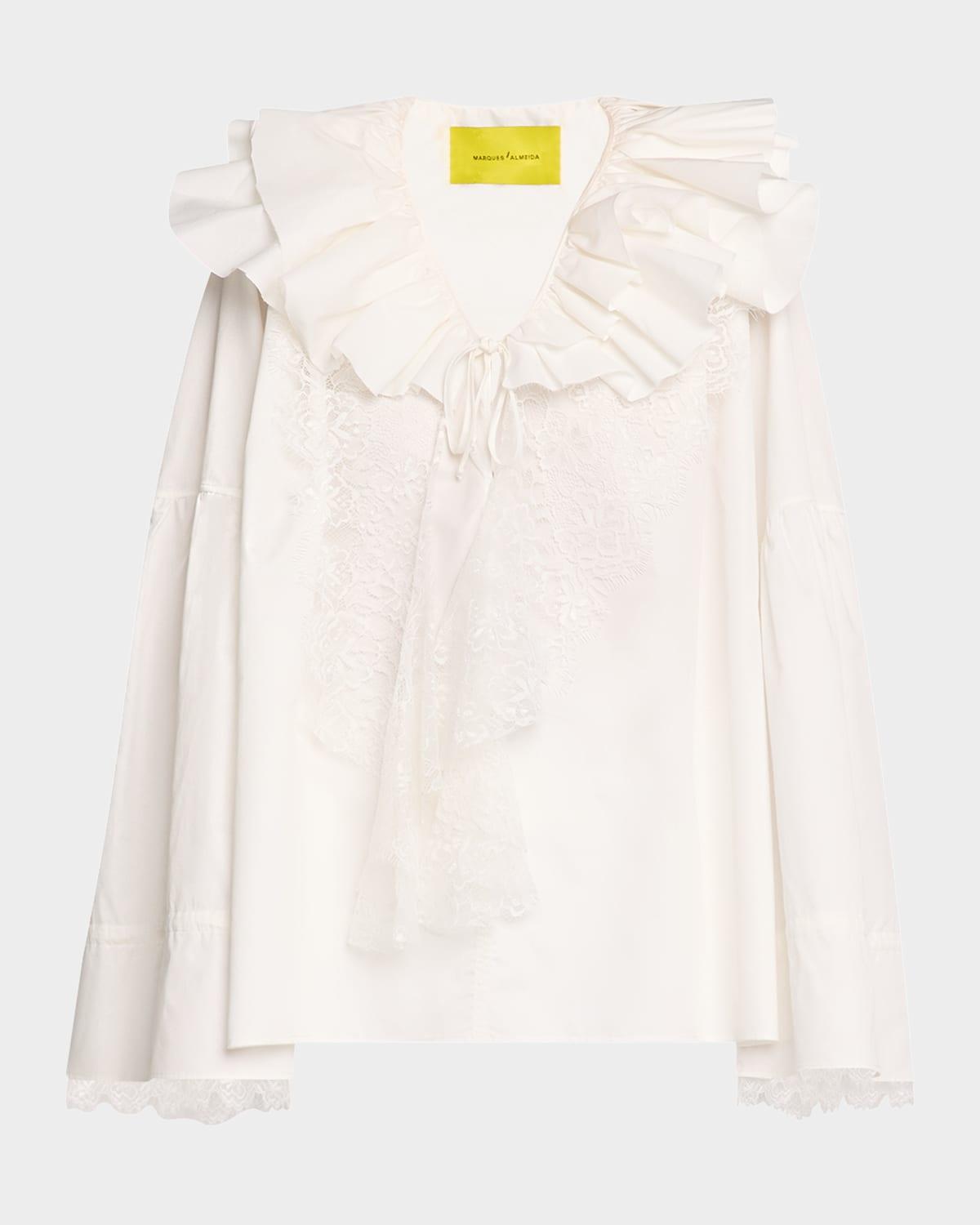 long-sleeve frilled lace shirt
