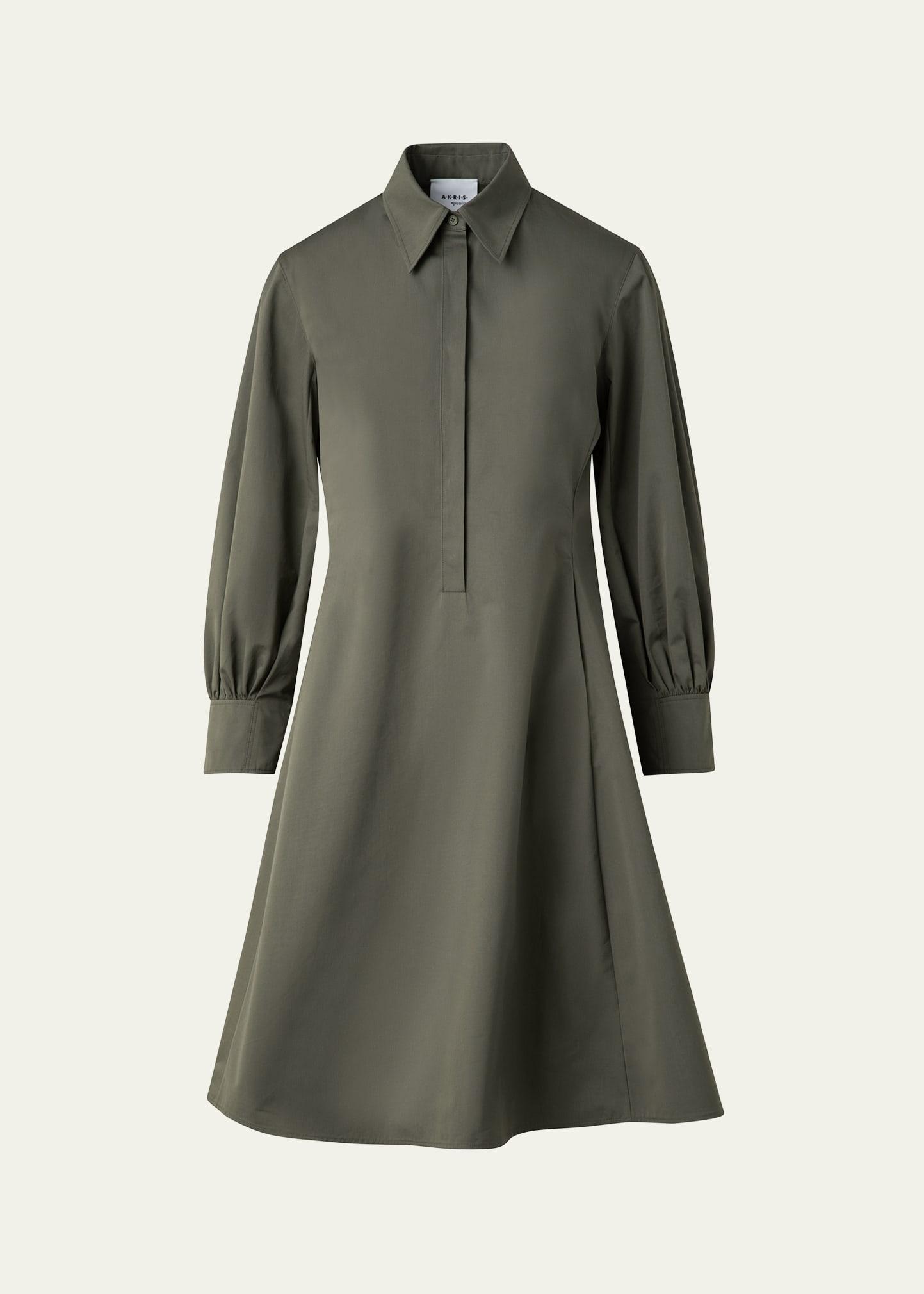 long-sleeve heavy cotton poplin mini shirtdress