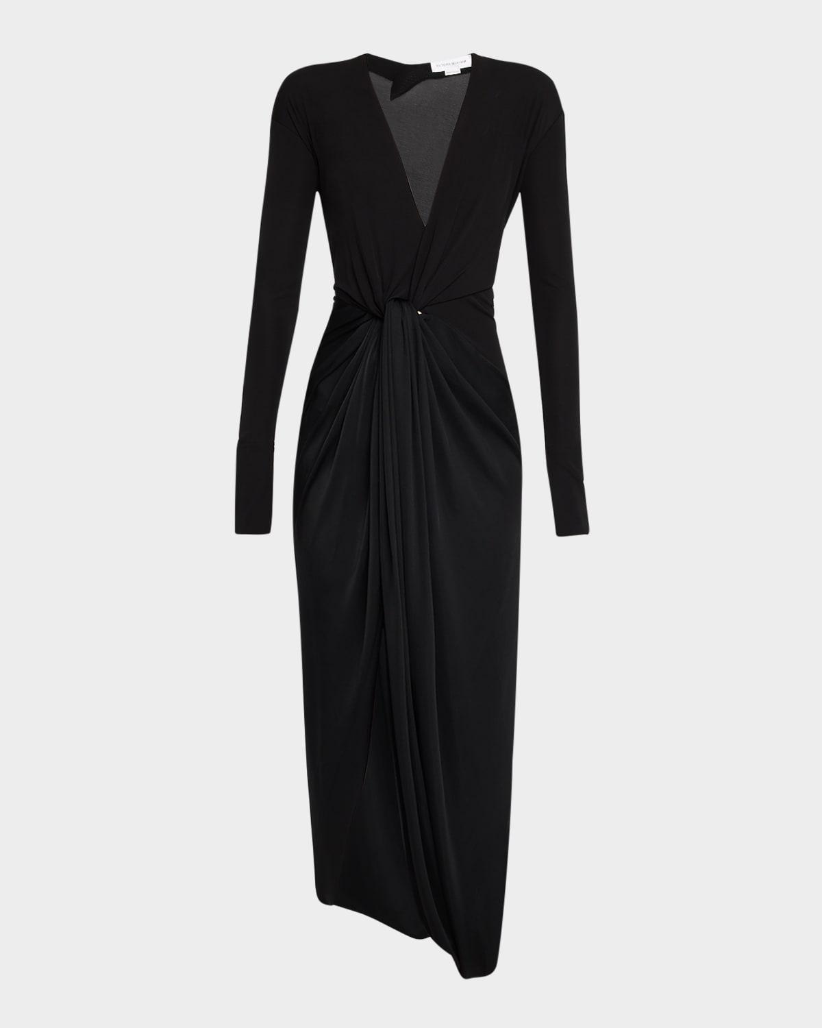 long-sleeve knot slit jersey gown