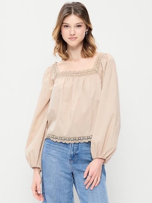 long-sleeve lace trim top