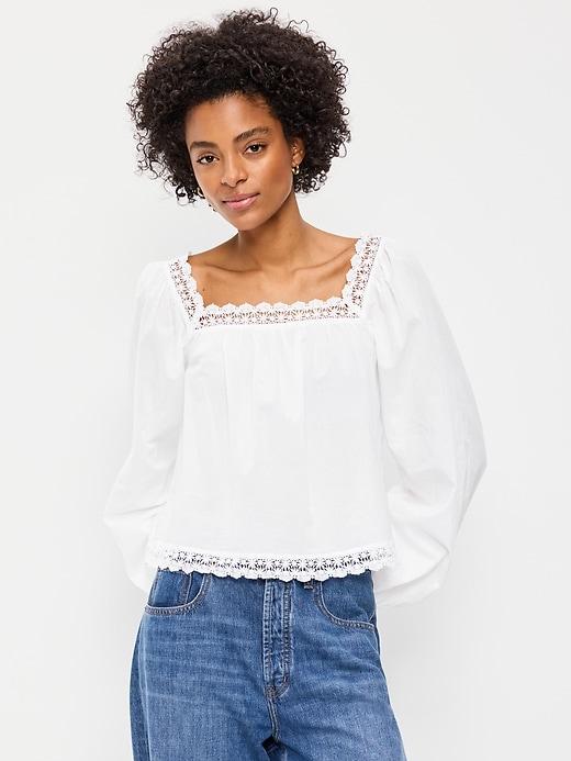 long-sleeve lace trim top