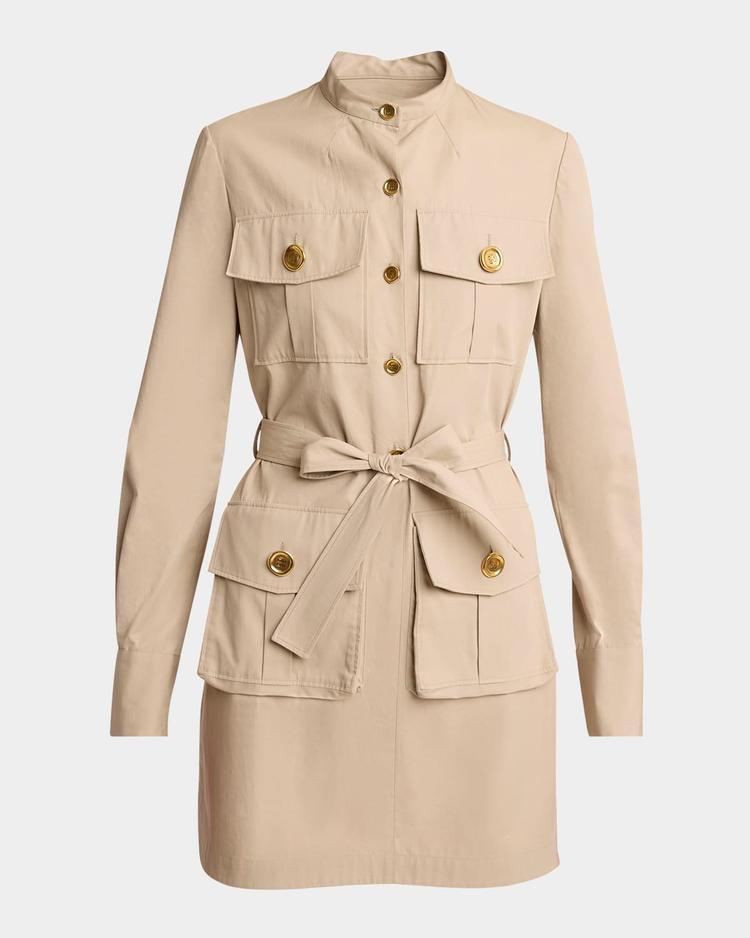 long-sleeve military mini shirtdress