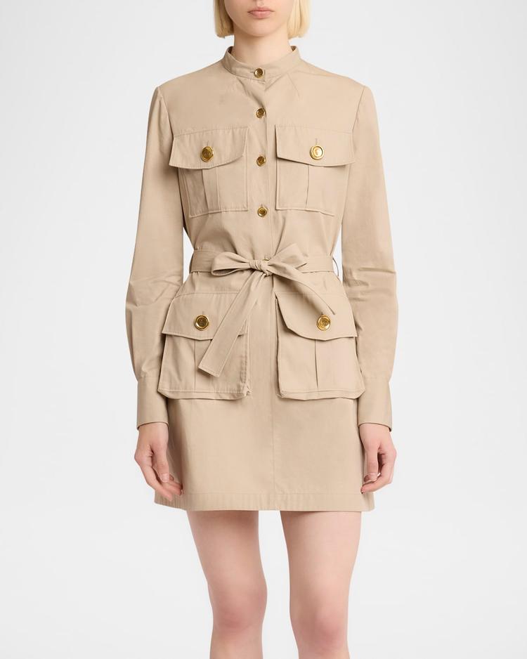 long-sleeve military mini shirtdress