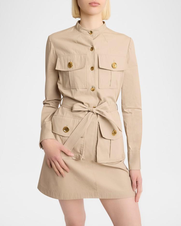 long-sleeve military mini shirtdress