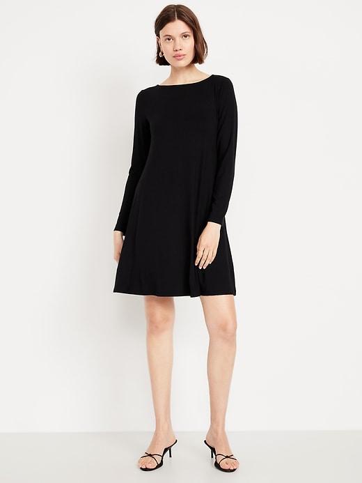 long-sleeve mini swing dress