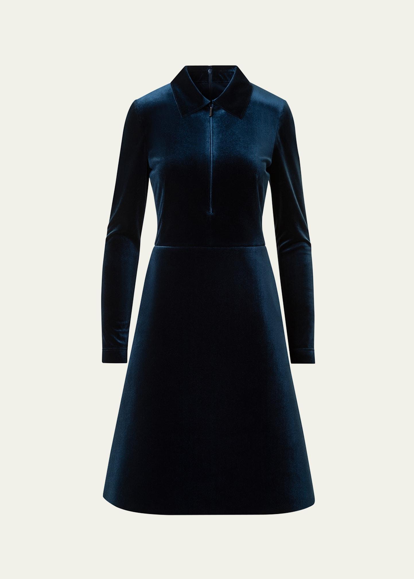 long-sleeve neoprene velvet a-line shirtdress