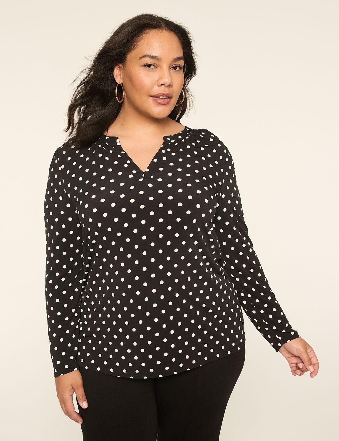 long-sleeve notch-neck top