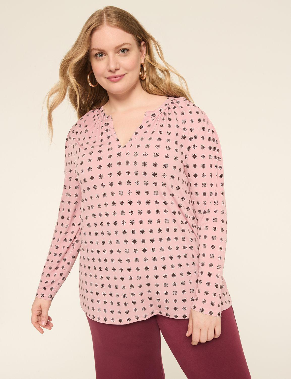 long-sleeve notch-neck top