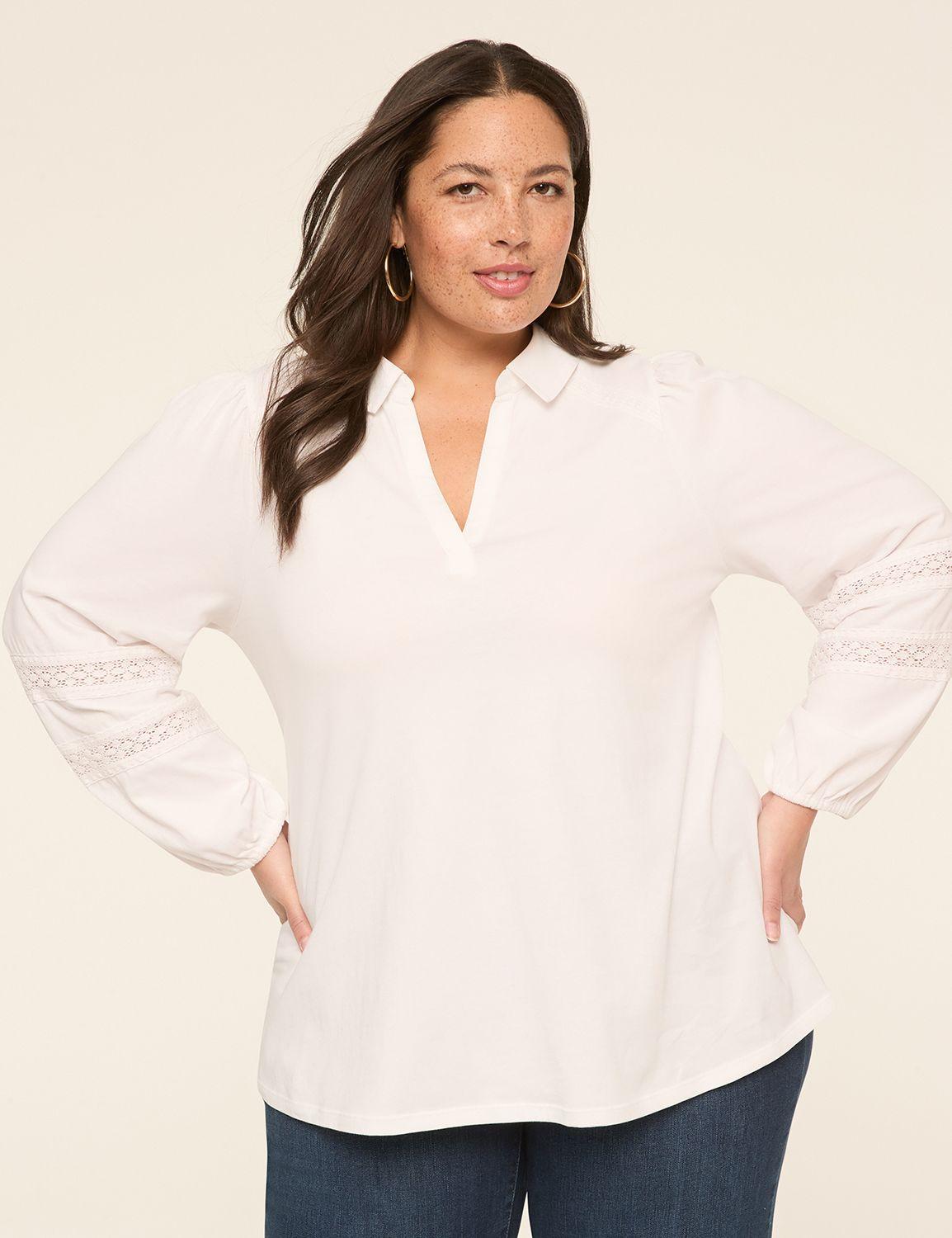 long-sleeve notched collar top