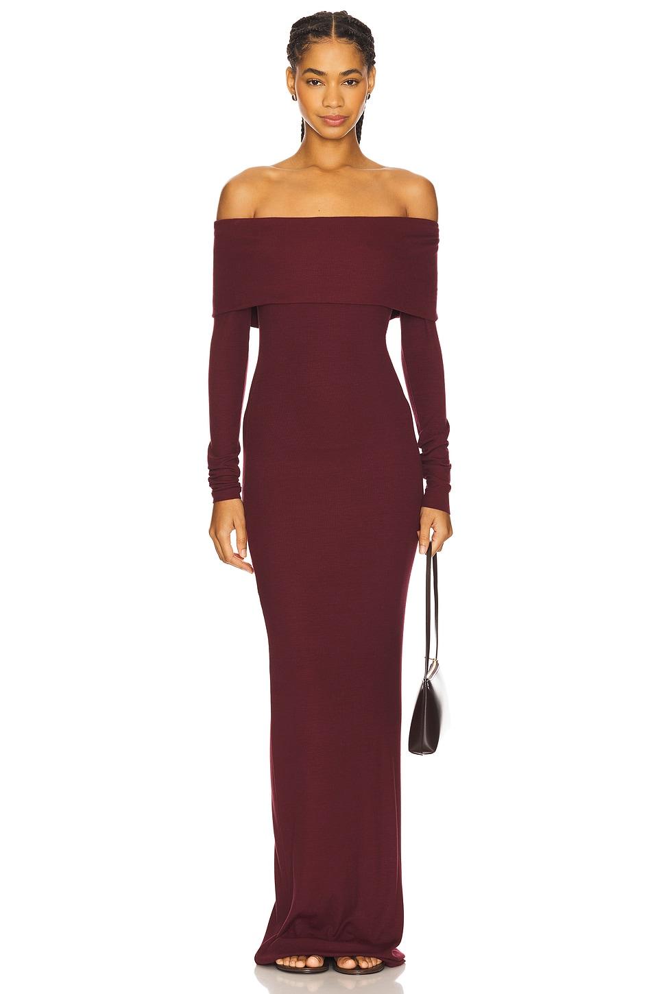 long sleeve off-shoulder butter rib maxi dress
