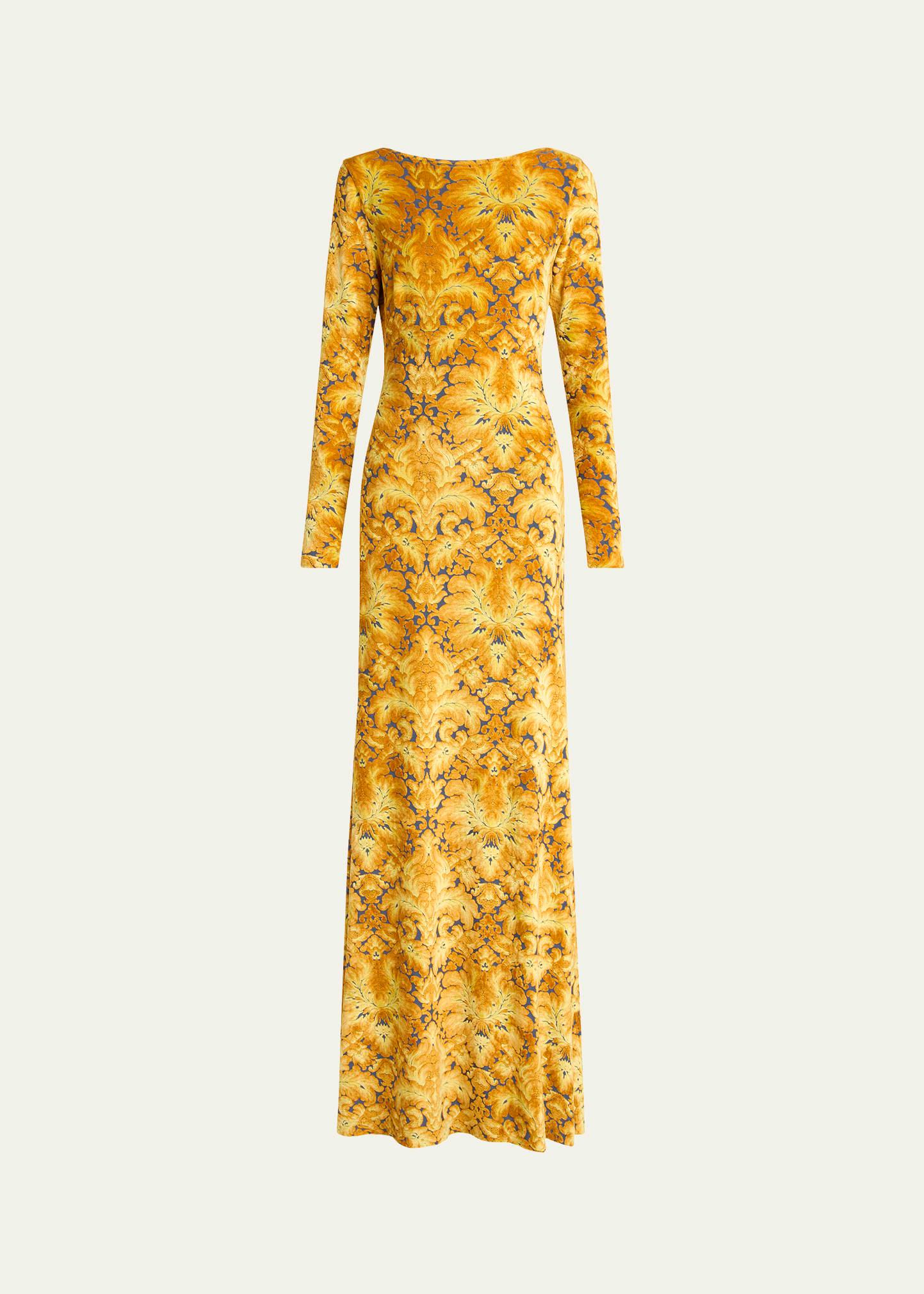 long-sleeve open-back maxi dress