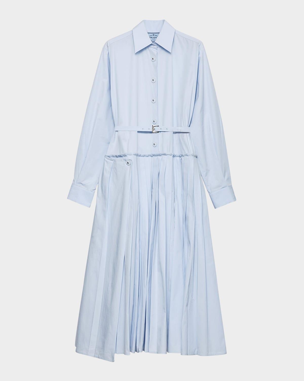 long-sleeve pleated poplin shirtdress