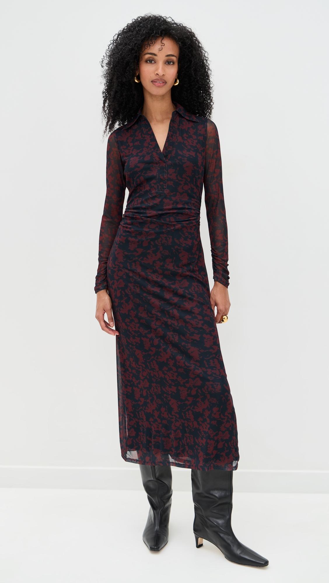 long sleeve polo midi dress