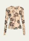 long-sleeve printed mesh top