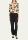 long-sleeve printed mesh top