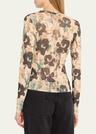 long-sleeve printed mesh top