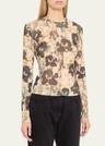 long-sleeve printed mesh top