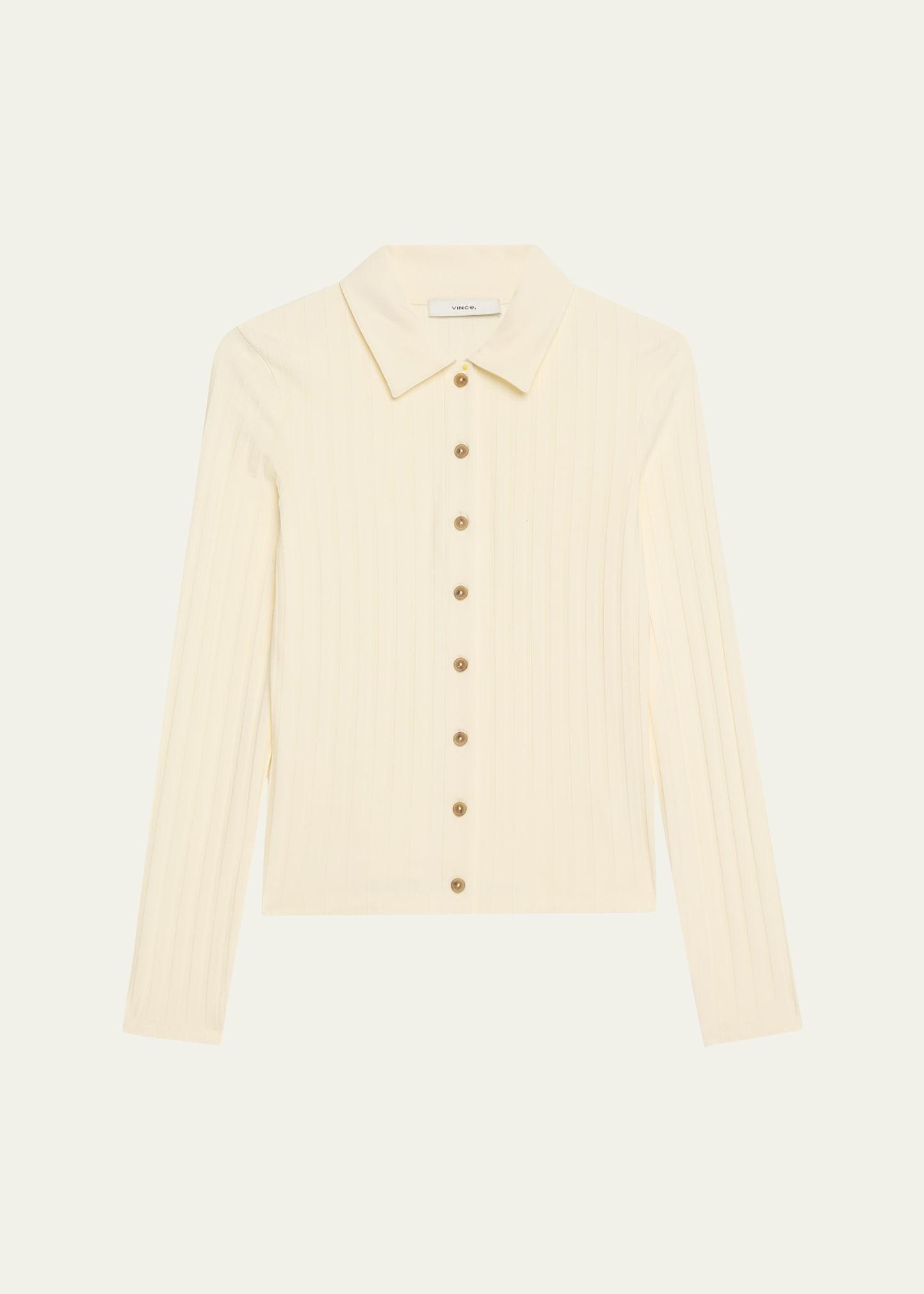 long-sleeve ribbed button-front top