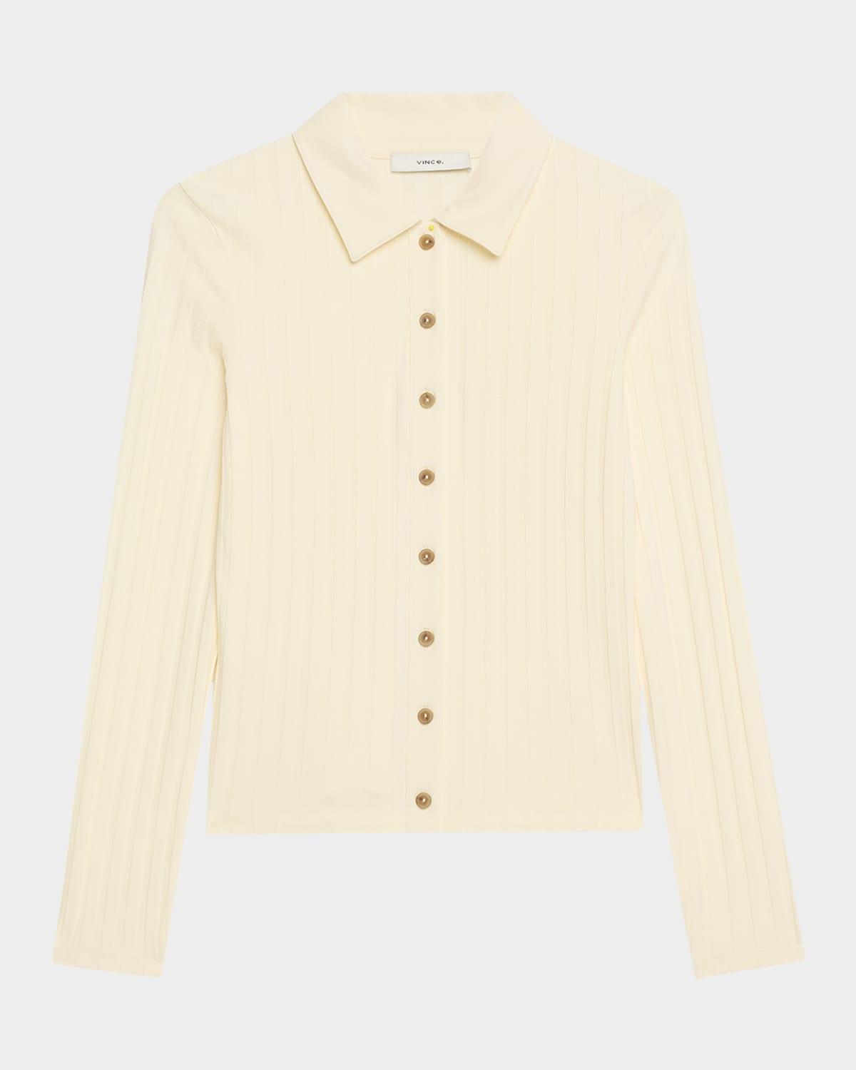 long-sleeve ribbed button-front top