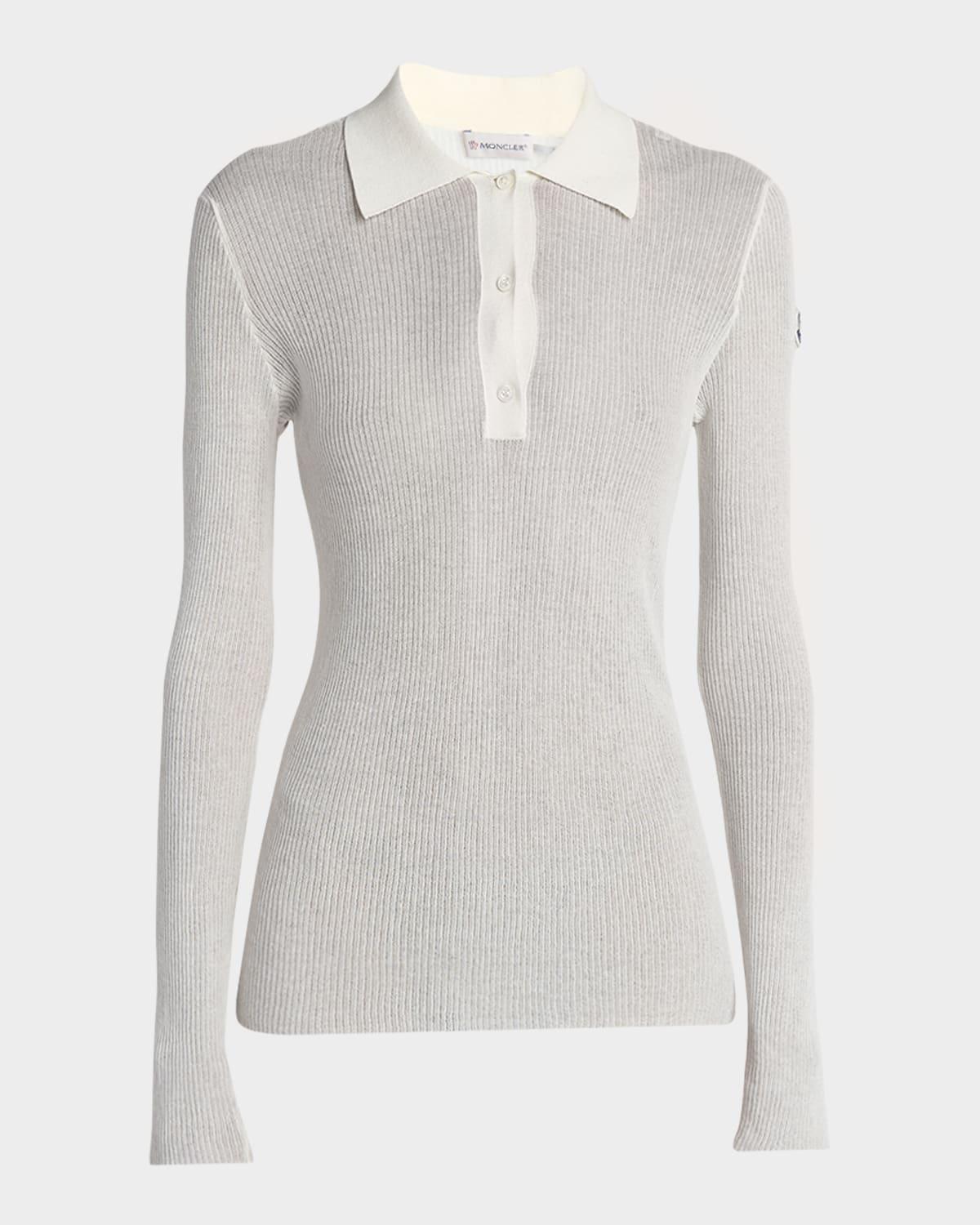 long-sleeve ribbed polo shirt
