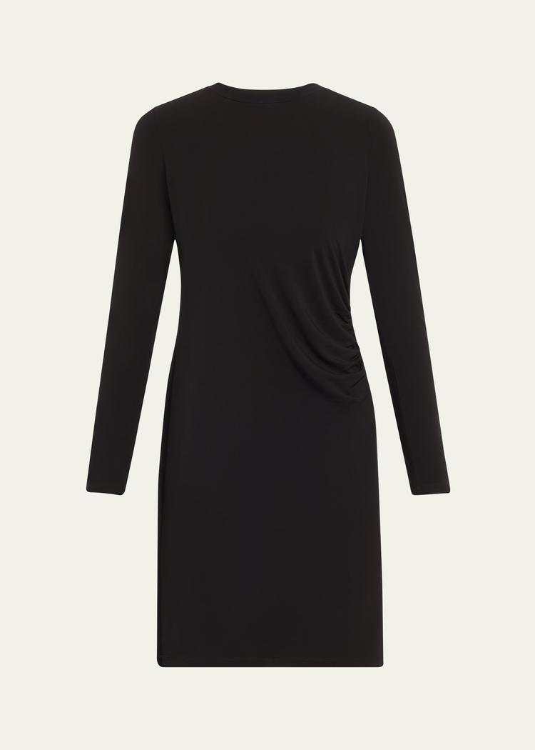 long-sleeve ruched crewneck dress