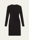 long-sleeve ruched crewneck dress