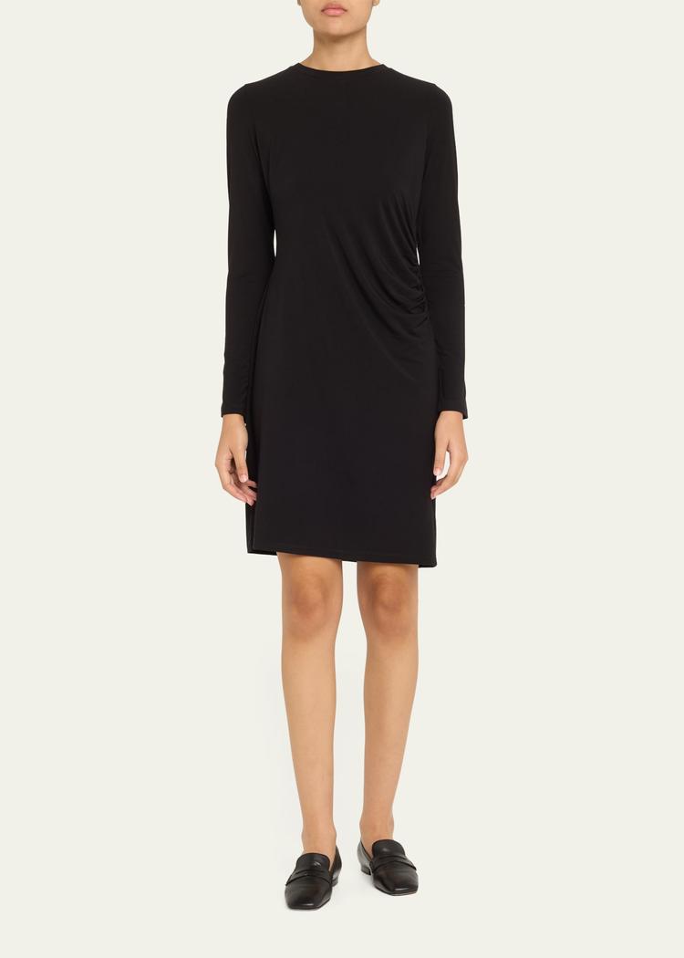 long-sleeve ruched crewneck dress