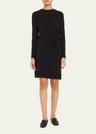 long-sleeve ruched crewneck dress