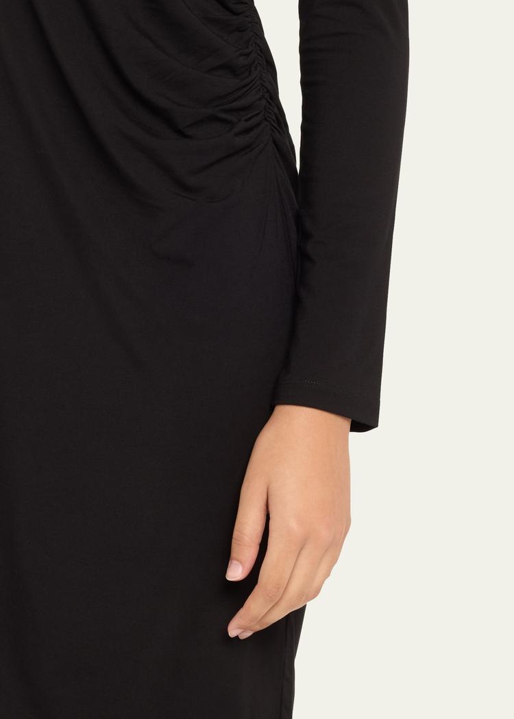 long-sleeve ruched crewneck dress