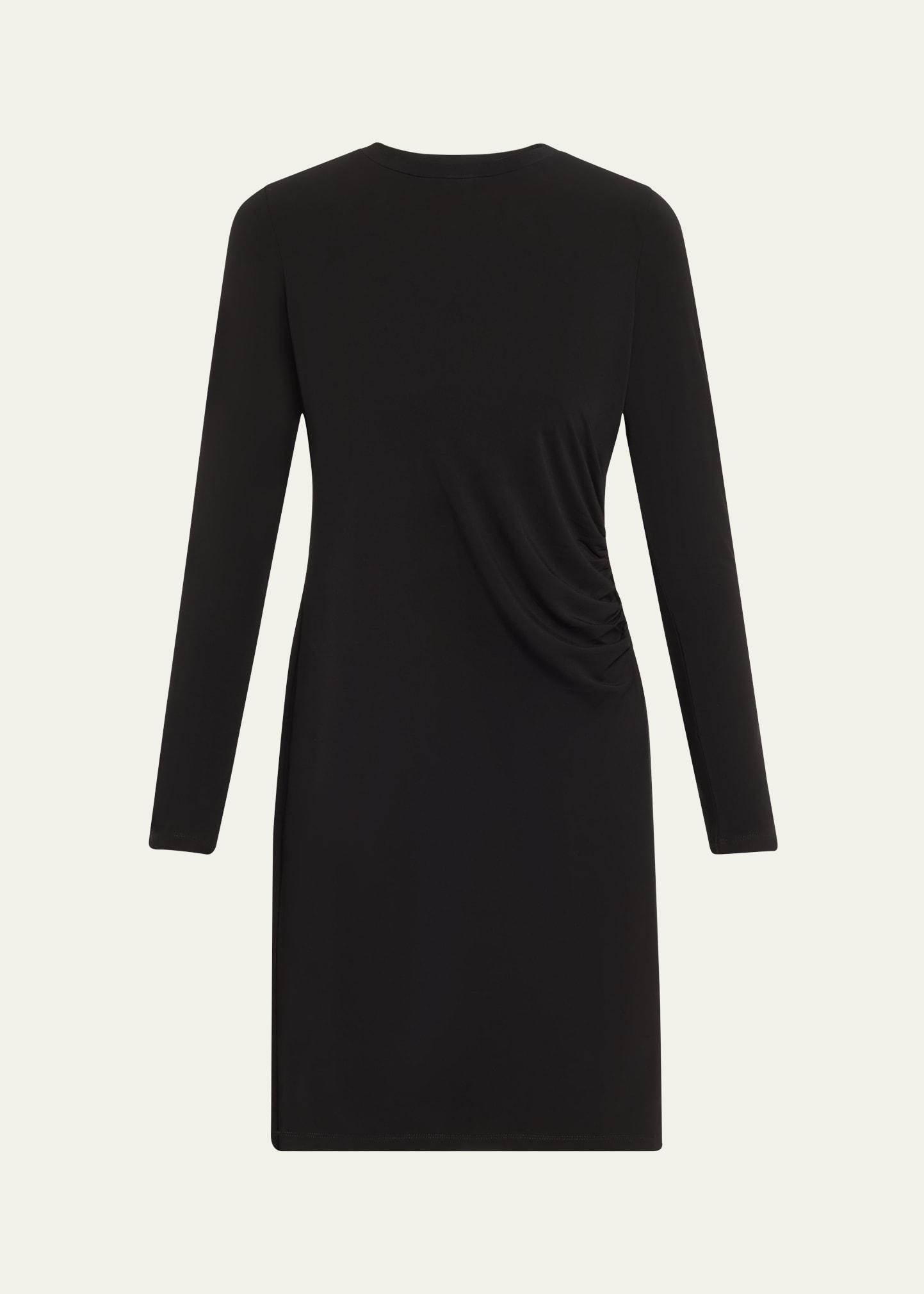 long-sleeve ruched crewneck dress