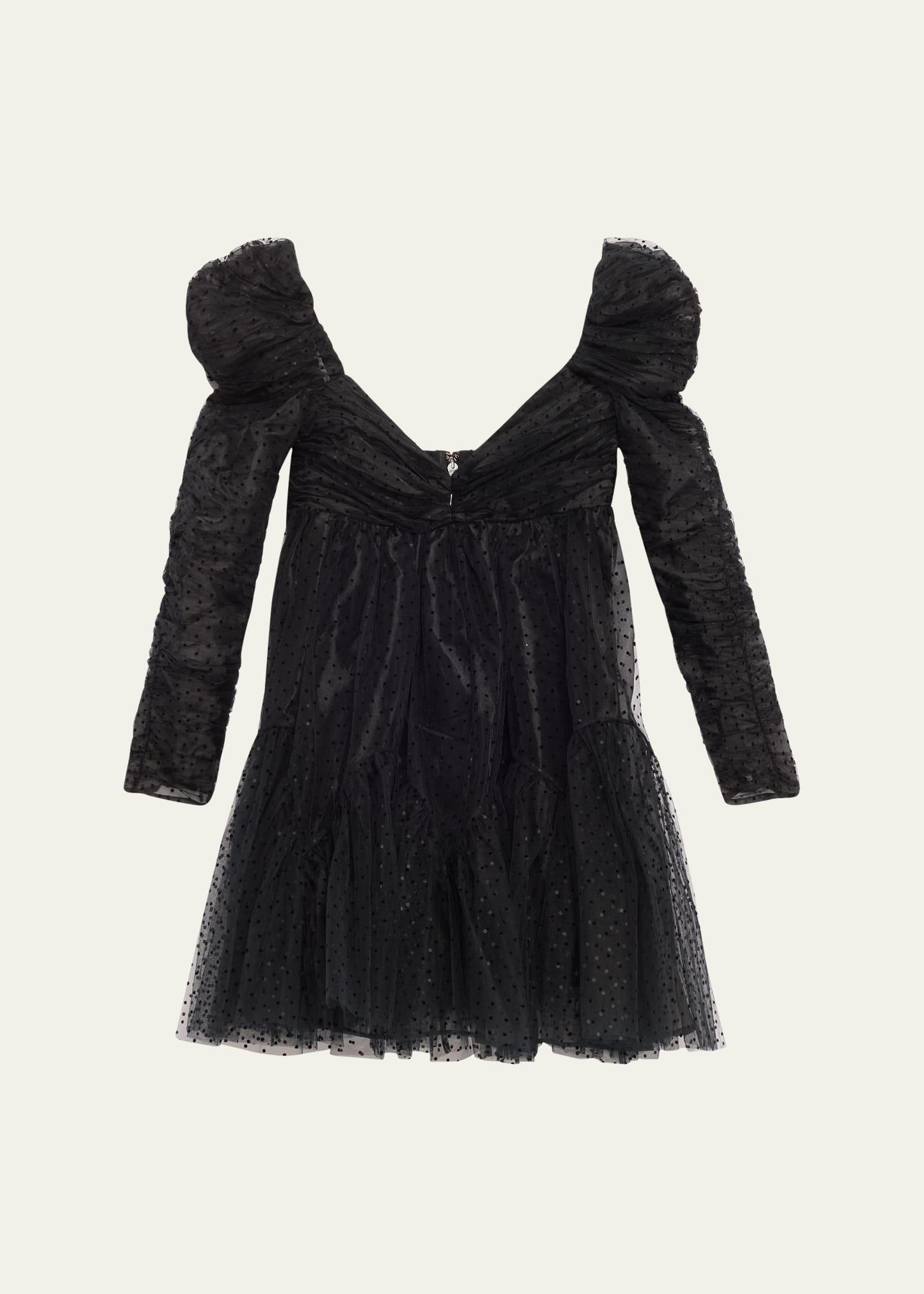 long-sleeve ruched tulle mini dress