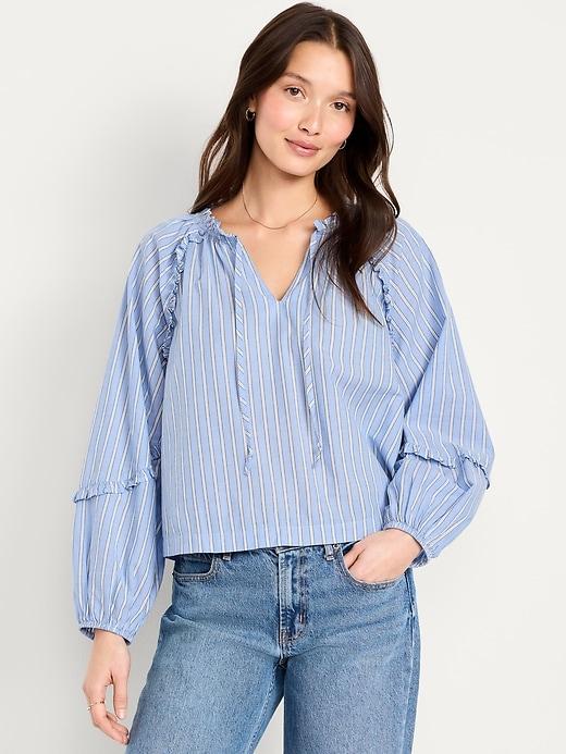 long-sleeve ruffle trim top
