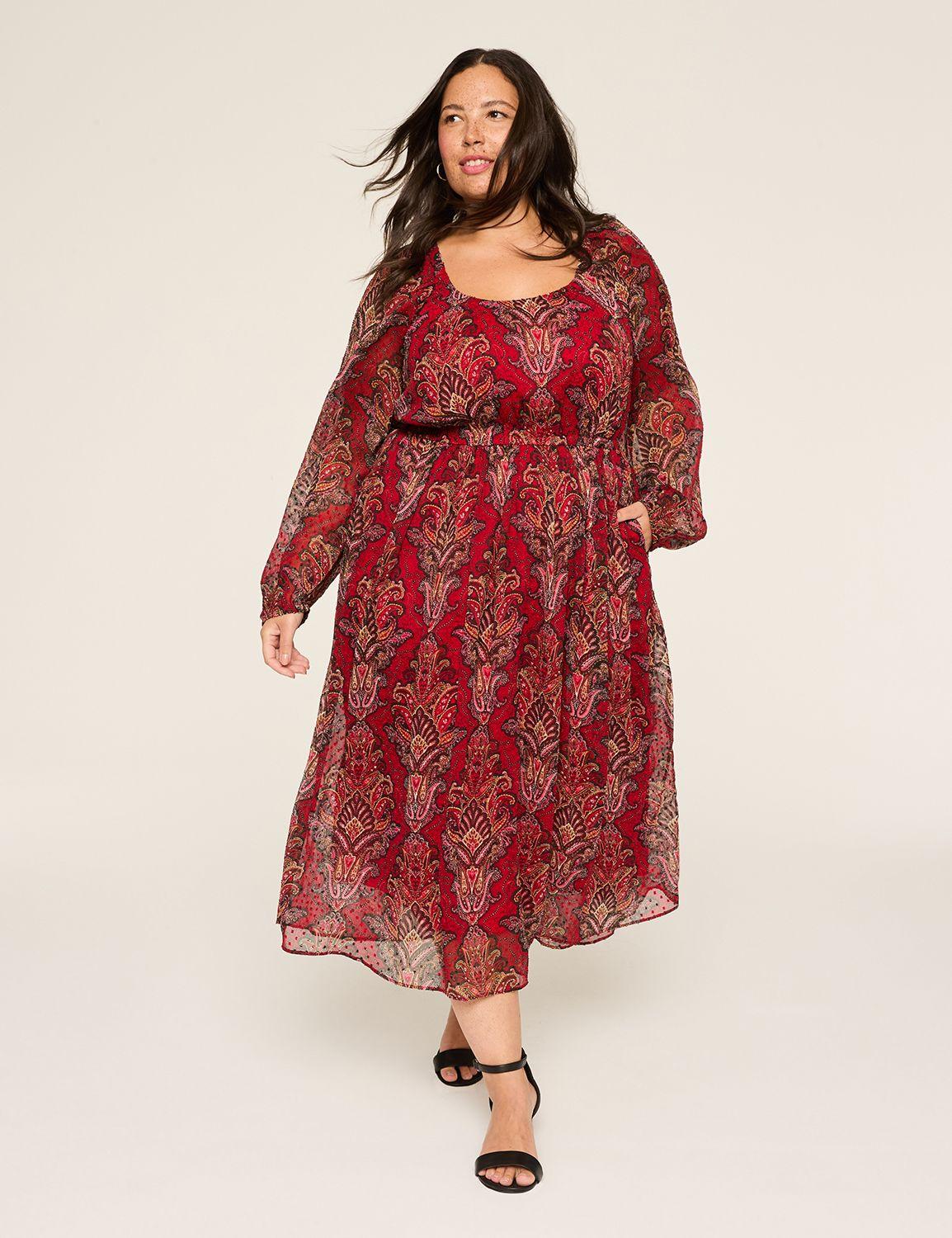 long-sleeve scoop-neck midi dress