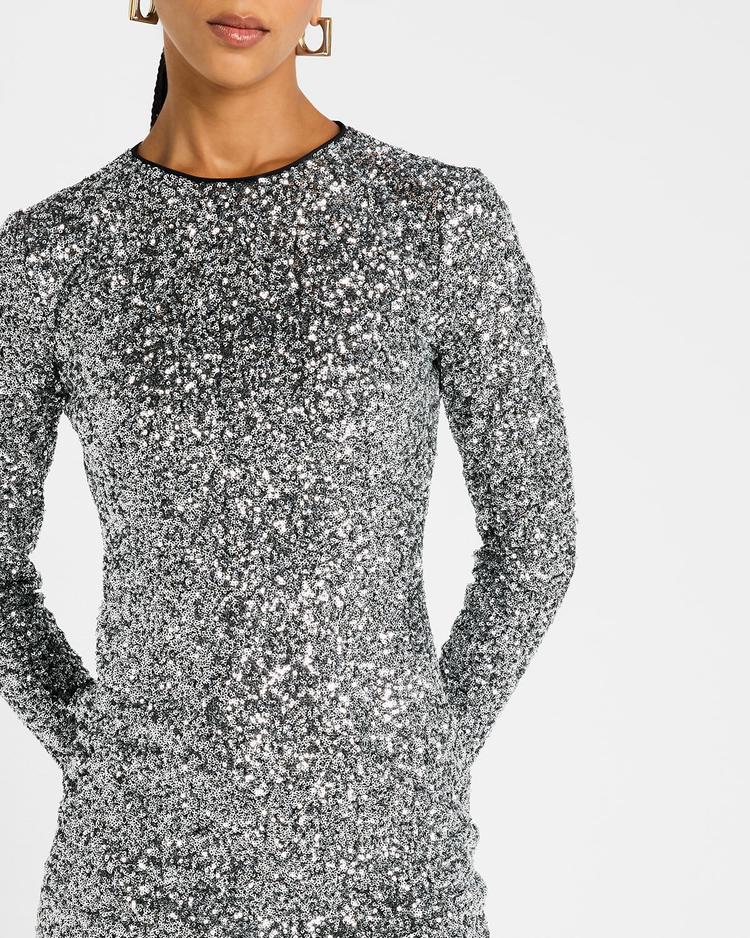 long-sleeve sequined mini dress