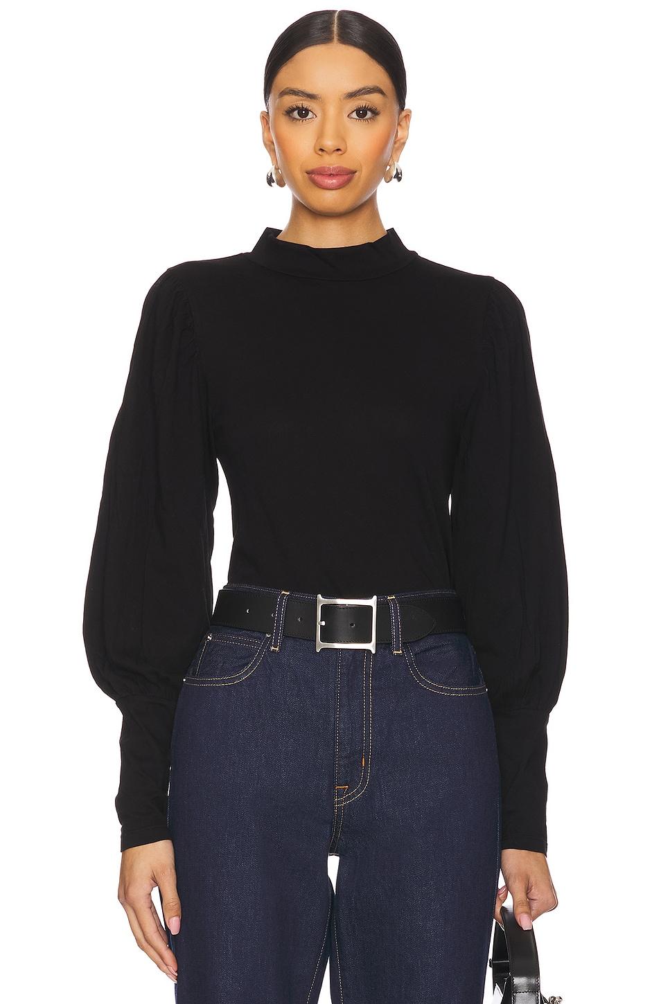 long sleeve shirred sleeve mockneck top