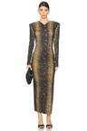 long sleeve shoulder pad side slit gown