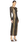 long sleeve shoulder pad side slit gown