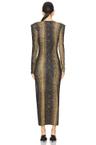 long sleeve shoulder pad side slit gown