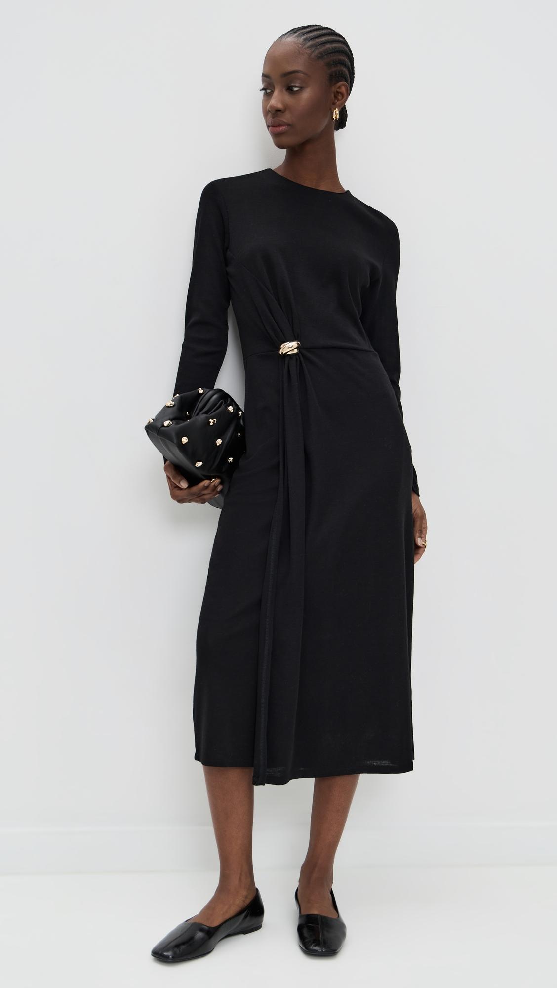 long sleeve side drape dress