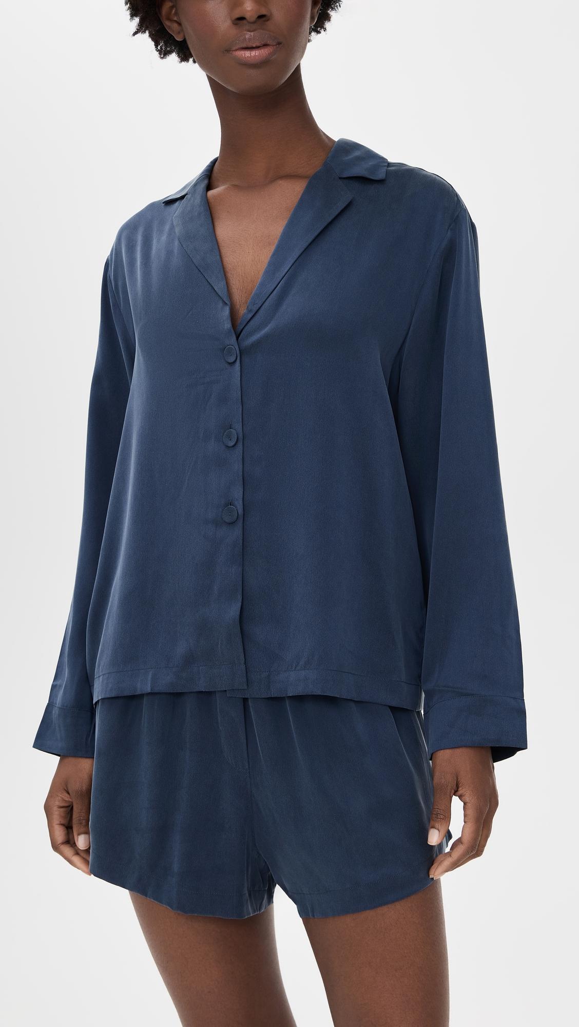 long sleeve silk button up shorts set