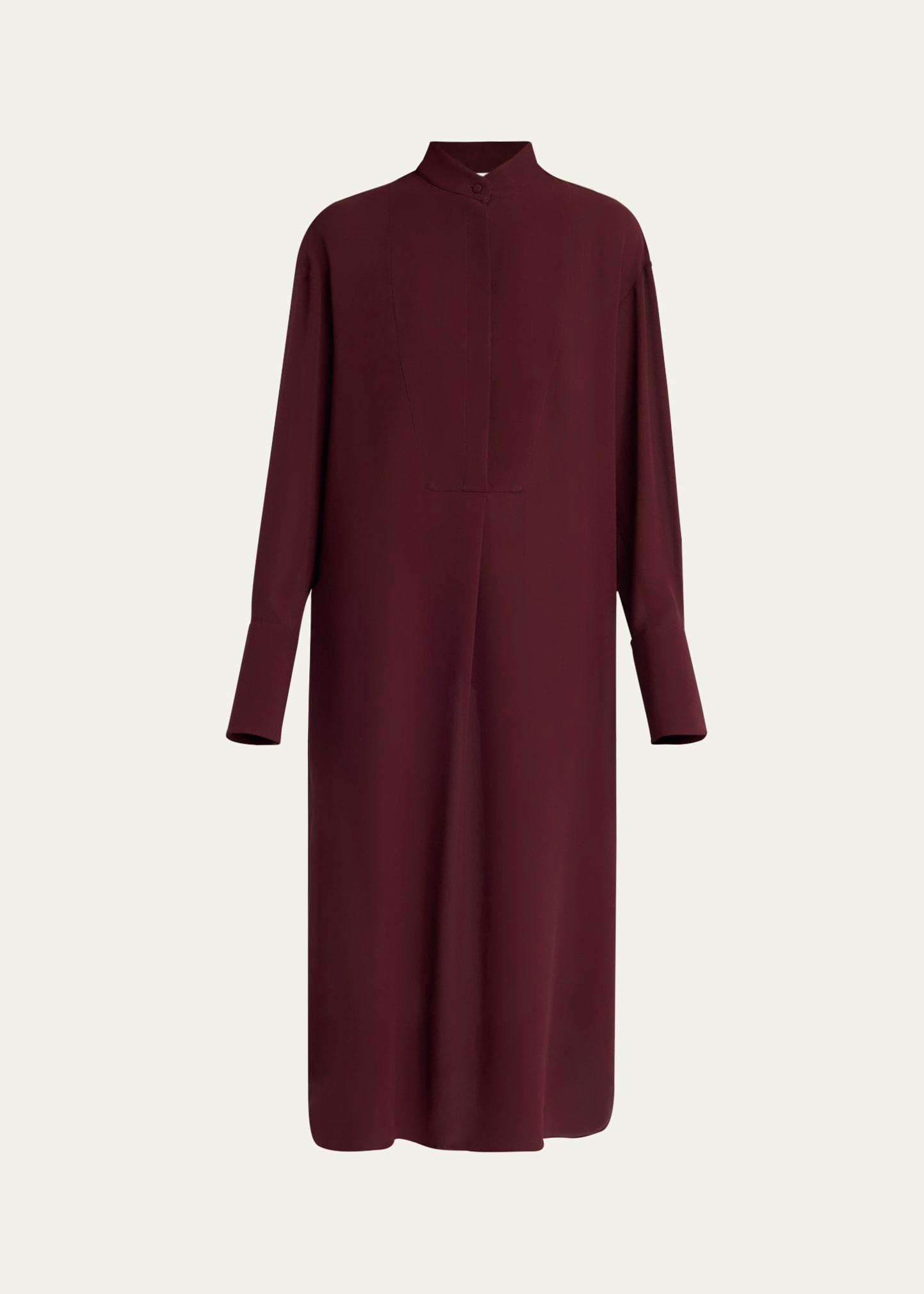 long-sleeve silk midi day shirtdress