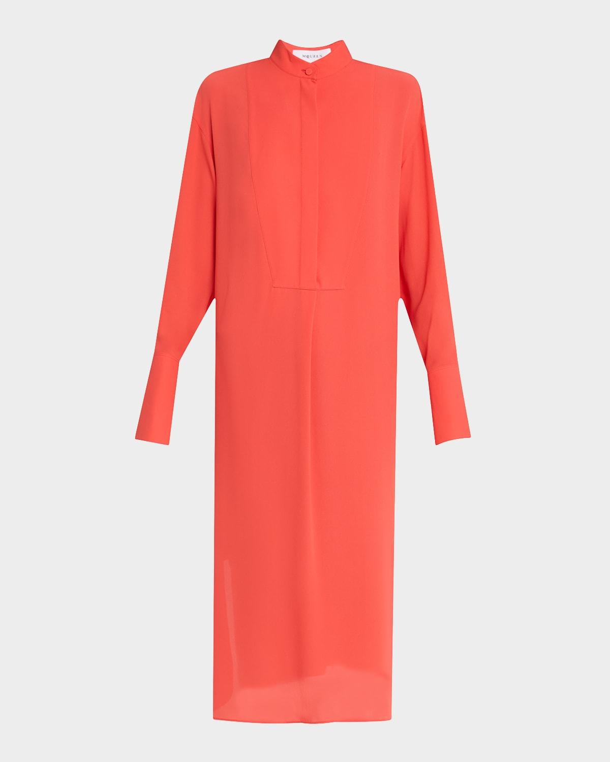 long-sleeve silk midi day shirtdress