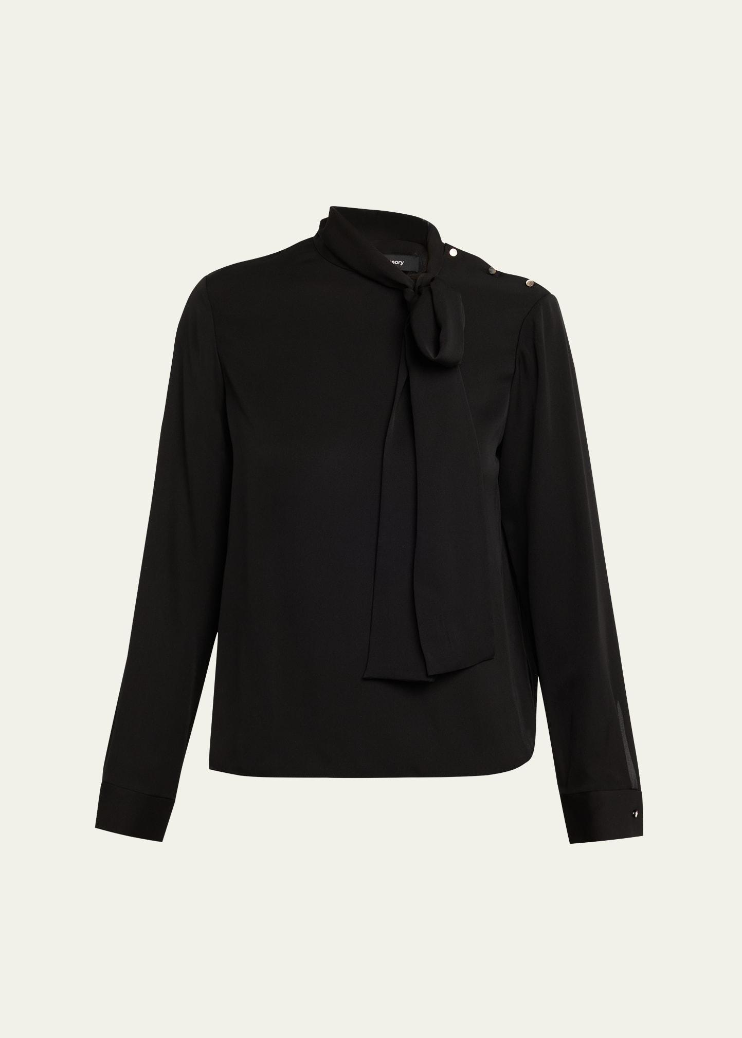 long-sleeve silk tie-neck blouse