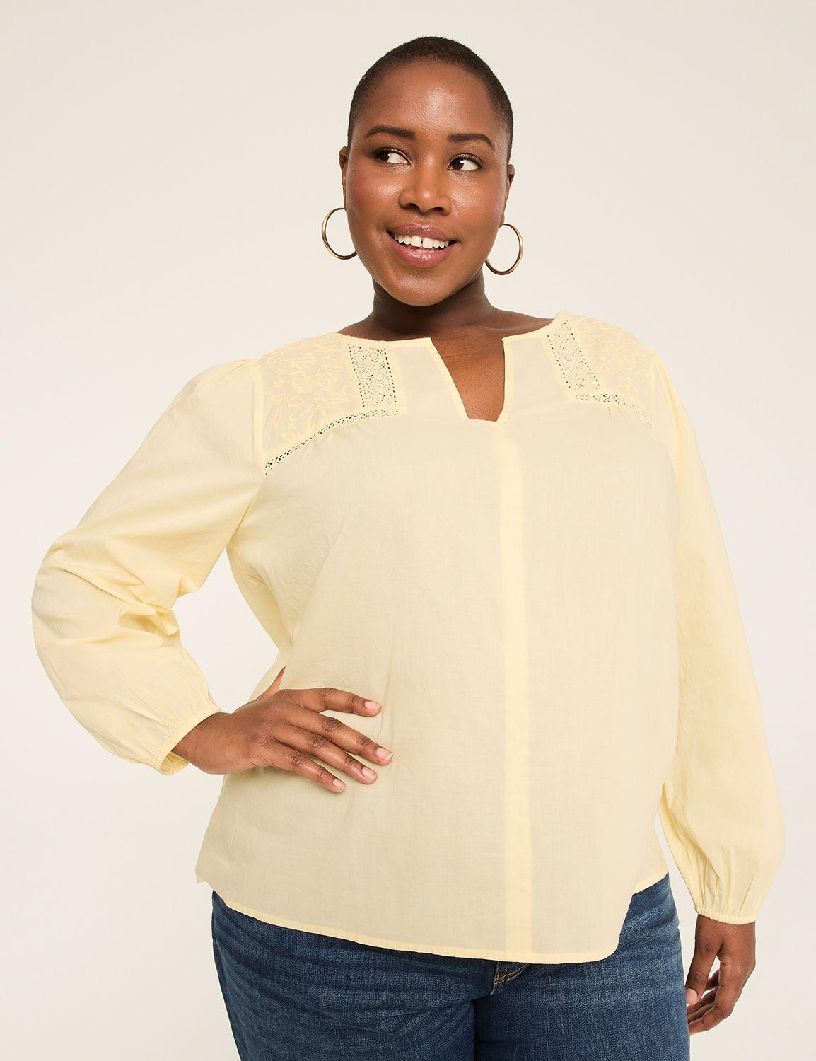 long-sleeve smocked lace swing top