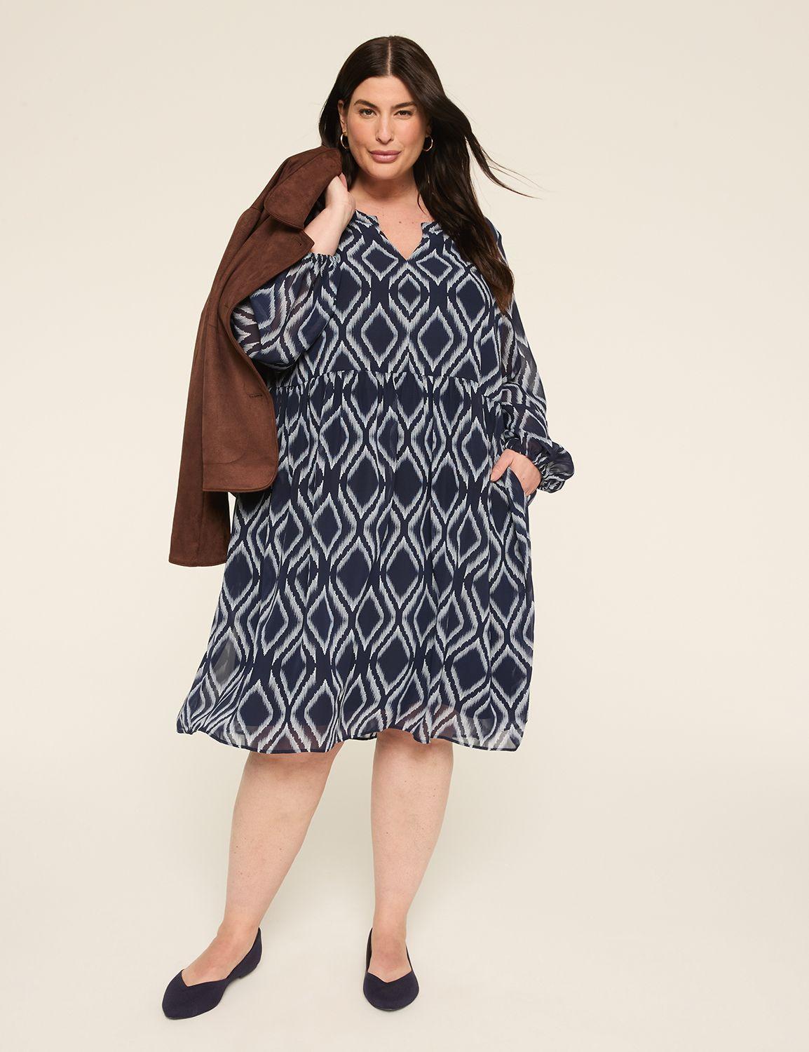 long-sleeve split-neck dress