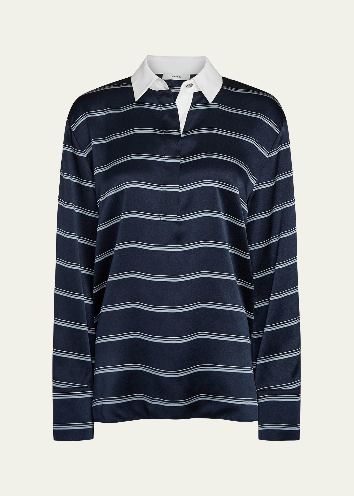 long-sleeve stripe silk rugby shirt