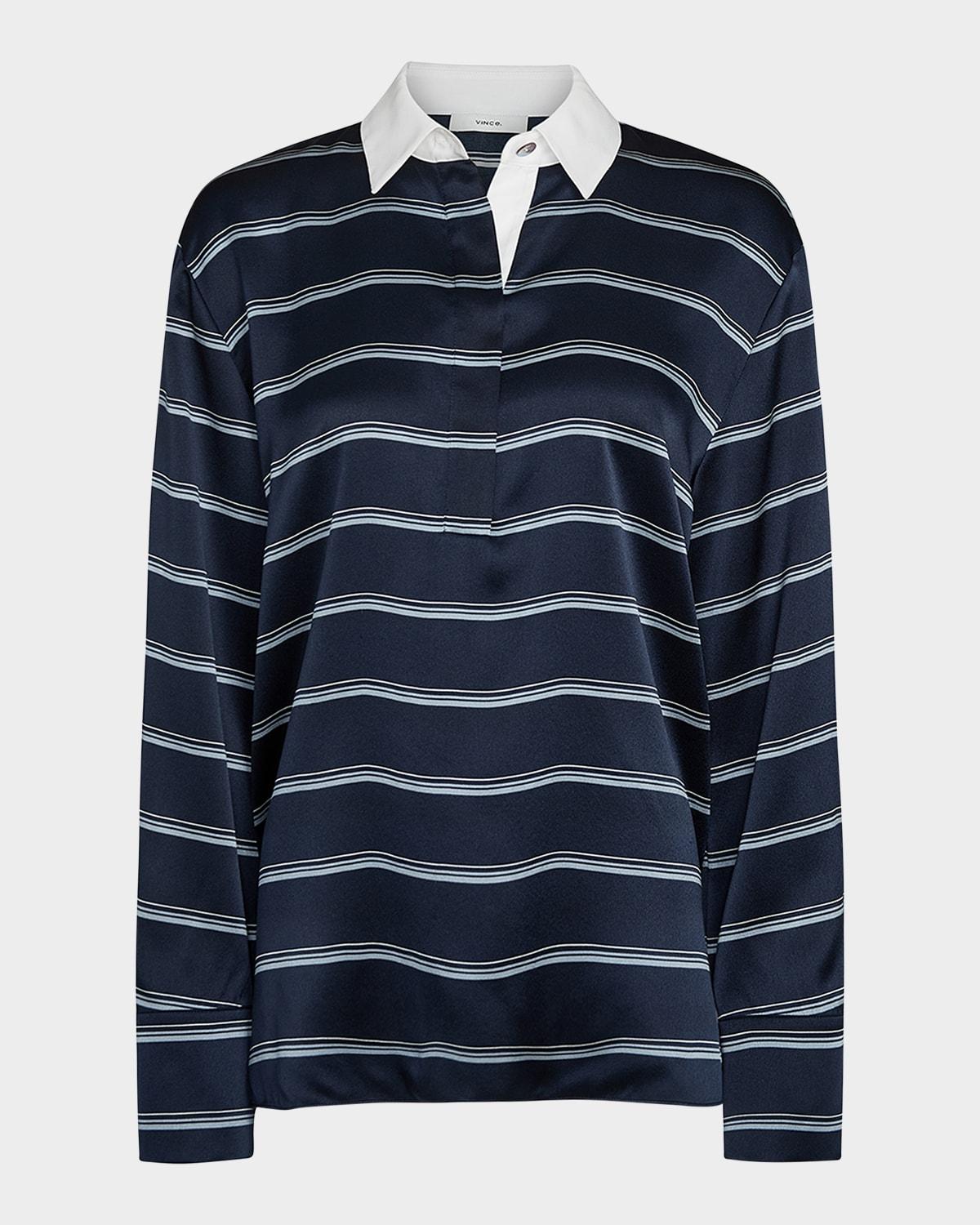 long-sleeve stripe silk rugby shirt